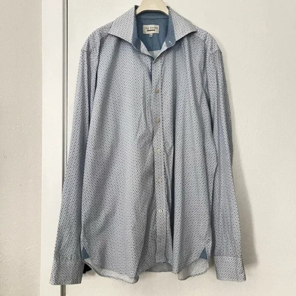 Ted Baker "Endurance" Light Blue Button Down Geo Shirt 17 36/37